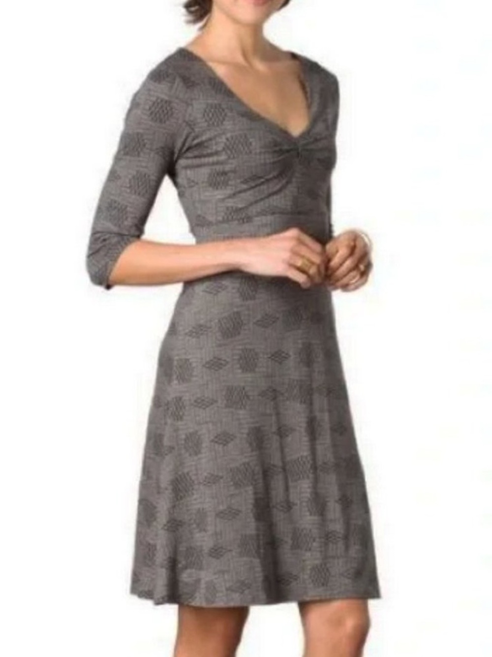 Toad&Co Rosalinda 3/4 Sleeve Dress Gray and Tan Print Size XL
